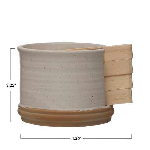 Pine Wood Tapas Plates(coasters) w/ Stoneware Holder, Set of 5 (Each One Will Vary)