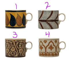 16 oz. Hand-Painted Stoneware Mug w/ Pattern, 4 Styles