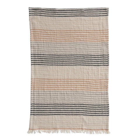 Woven Cotton Double Cloth Yarn Dyed Tea Towel & Fringe