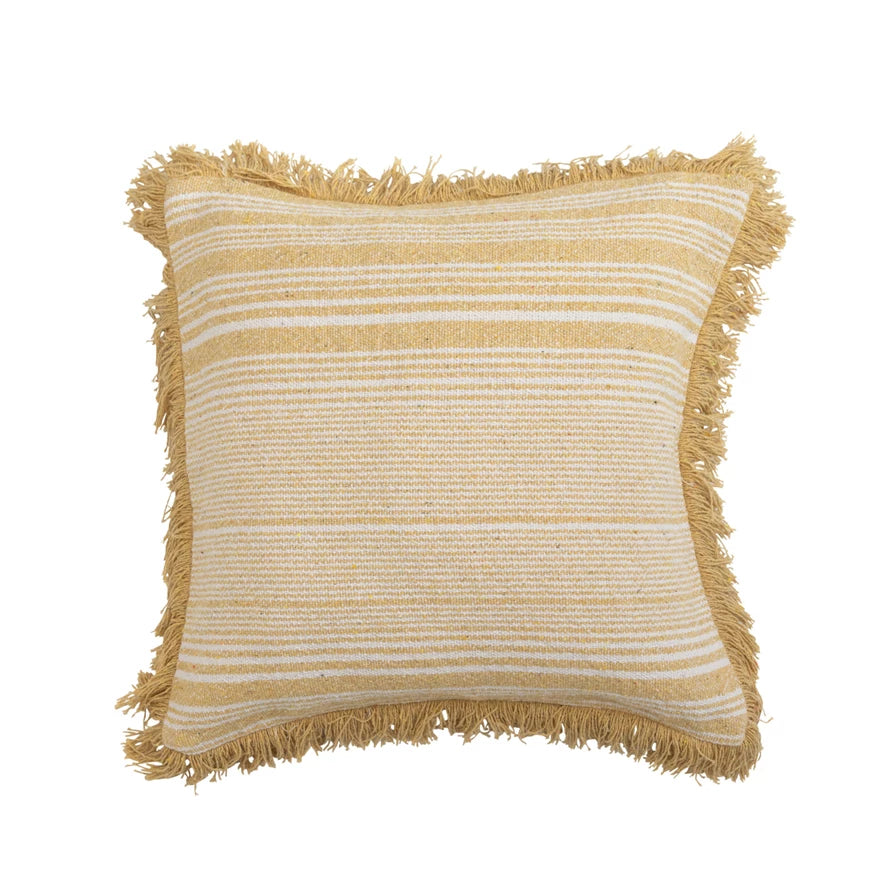 20" Woven Recycled Cotton Blend Pillow & Fringe, Polyester Fill