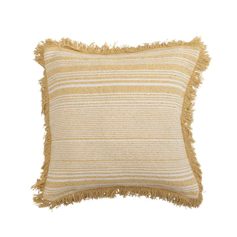 20" Woven Recycled Cotton Blend Pillow & Fringe, Polyester Fill