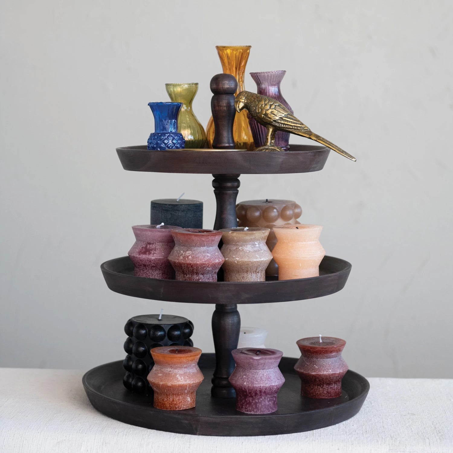 Mango Wood 3-Tier Tray, Black