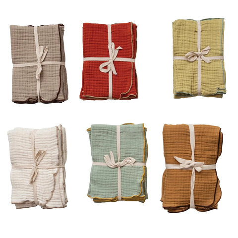Woven Cotton Double Cloth Napkins w/ Contrasting, Set of 4