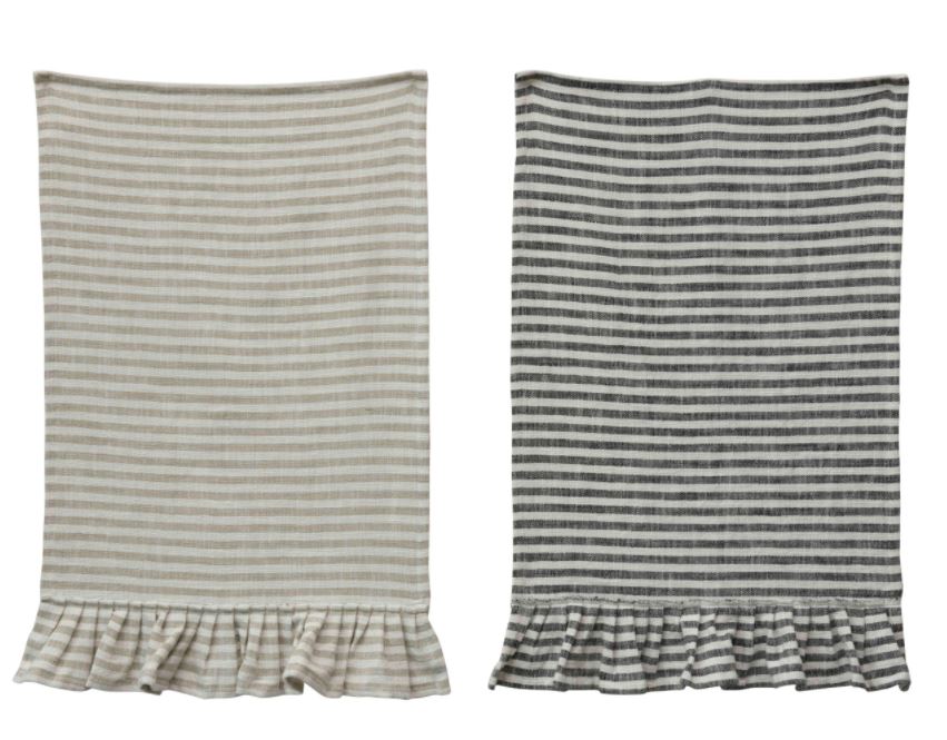 Cotton Striped Tea Towel with Ruffle