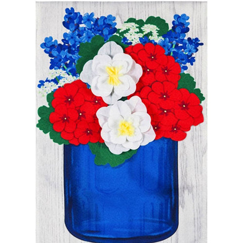 Patriotic Floral Mason Jar Garden Linen Flag