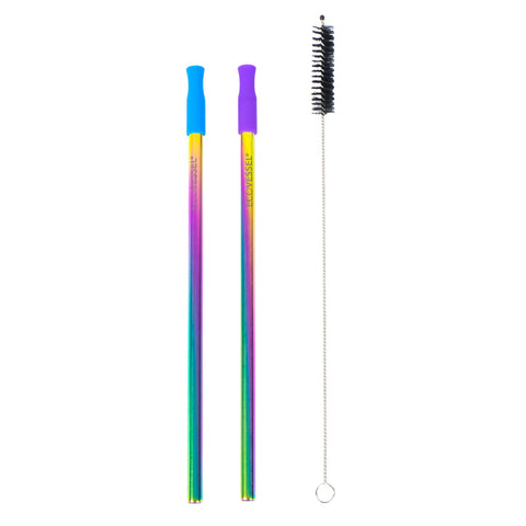 EcoVessel - 2-Pack Rainbow Stainless Steel Straws w/ Silicone Tip and St