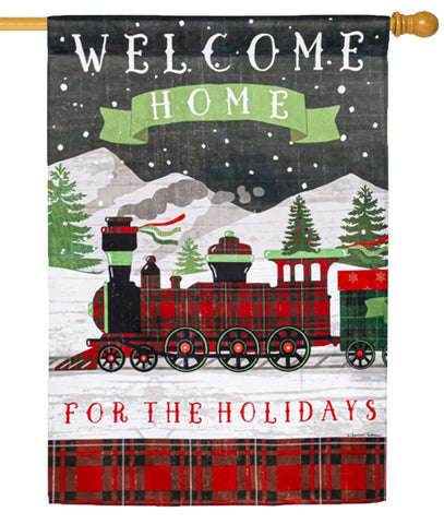 Home For The Holidays Train Suede Reflections House Flag