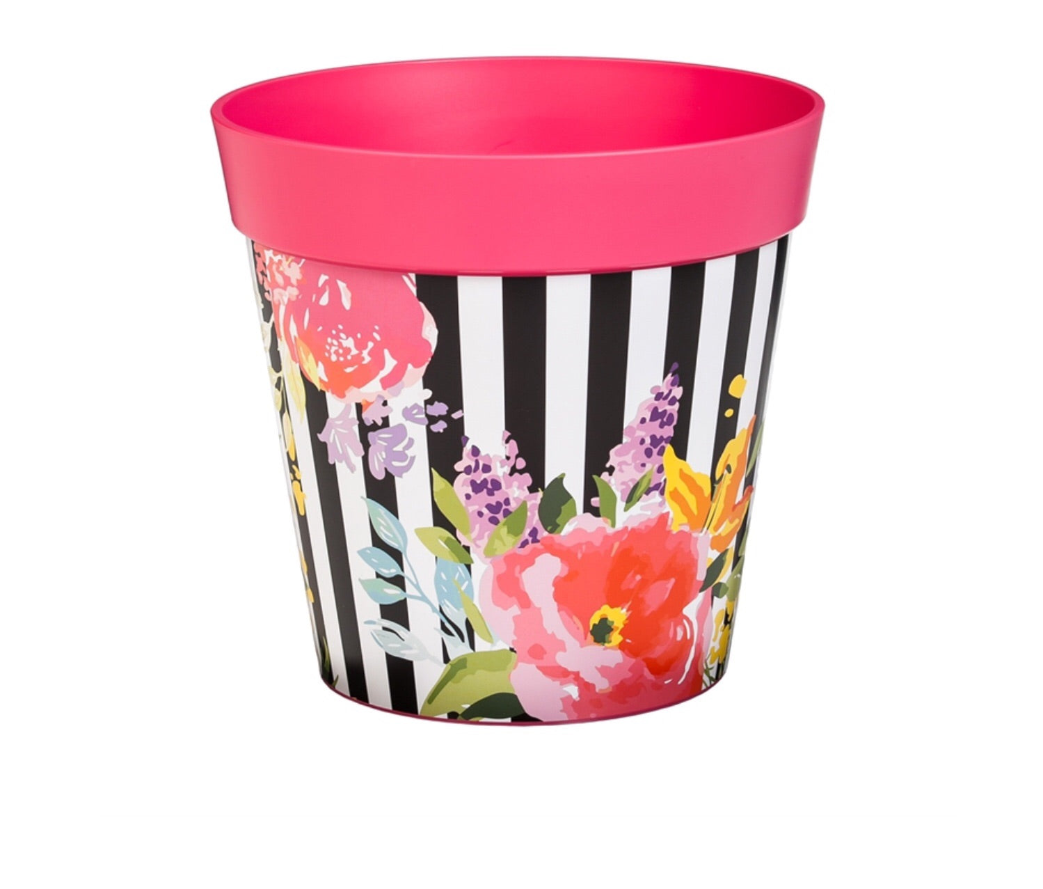 Pink floral & stripes 10” pot
