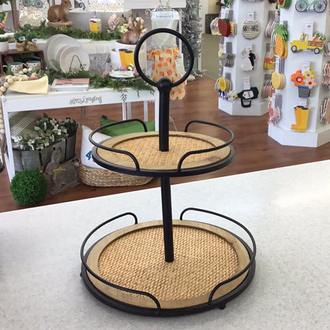 16.5" H Wood and Metal Two Tier Tray