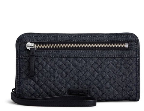 Iconic RFID Front Zip Wristlet Denim Navy
