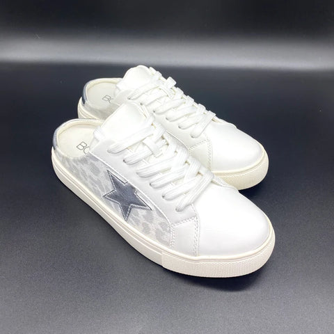 SPIKED SNEAKERS BY CORKY'S IN WHITE LEOPARD