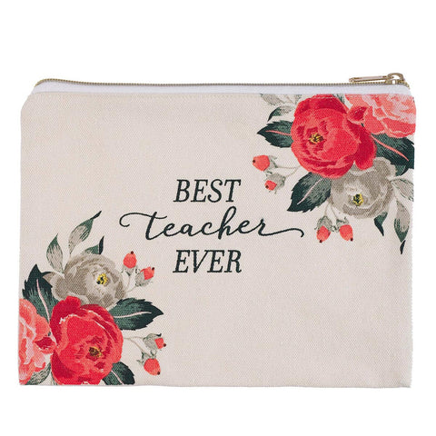 Best Teacher Ever Zippered Canvas Pouch