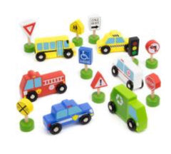 Busy City Vehicles and Sign