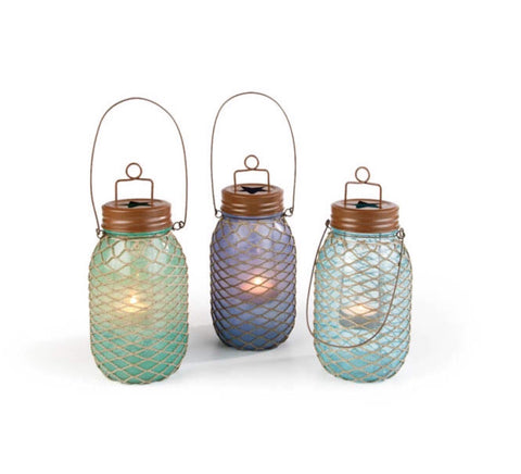 Fishnet hanging table top candle jars