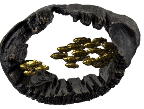 Resin wood look decor w/fish