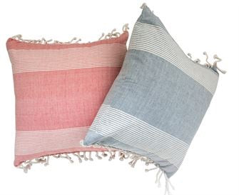 Cotton Woven Pillow with stripes and fringe