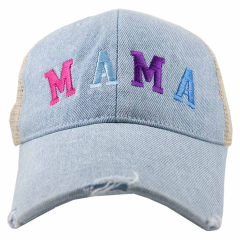 MAMA (MULTICOLORED) DENIM TRUCKER HAT