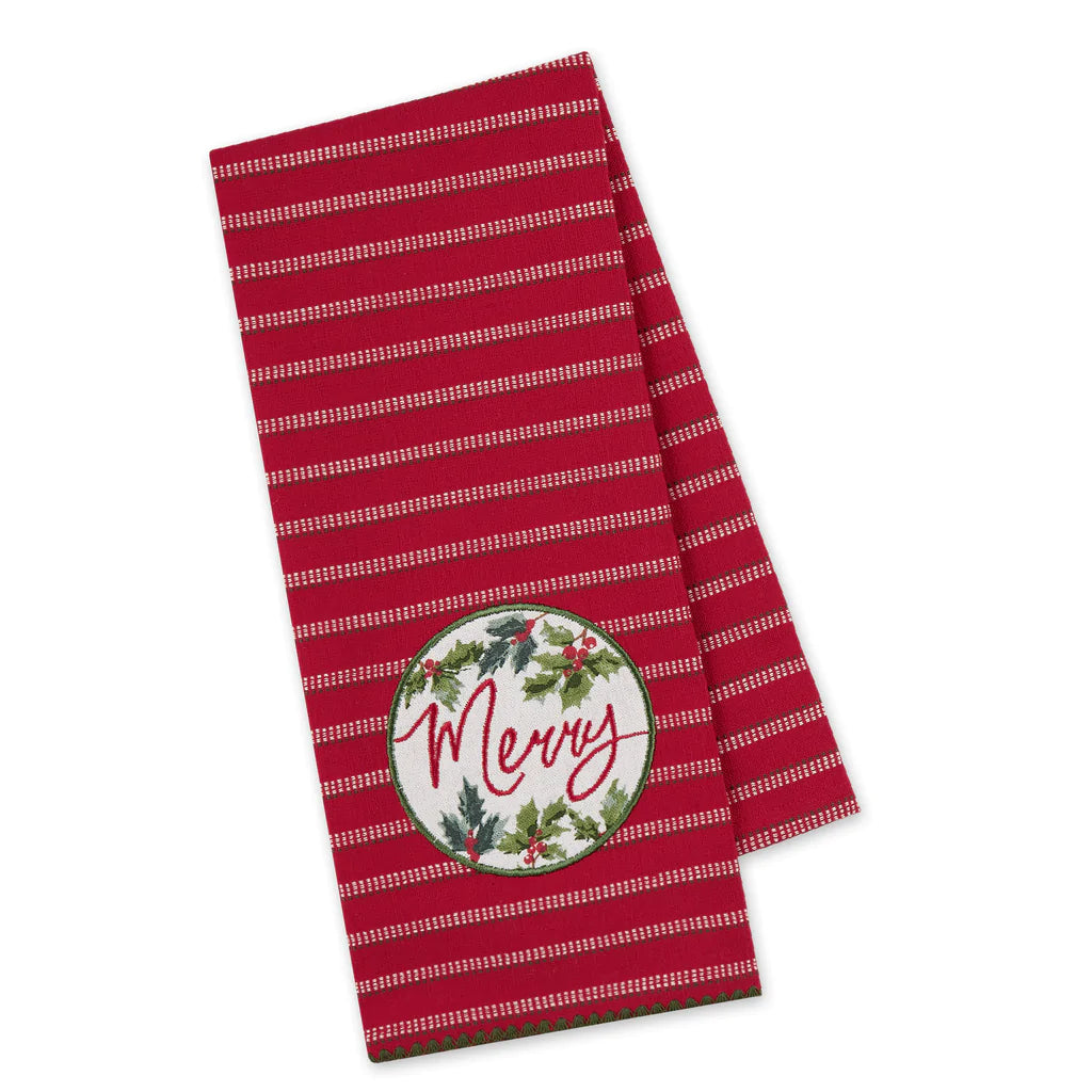 Merry Holly Embellished Dishtowel