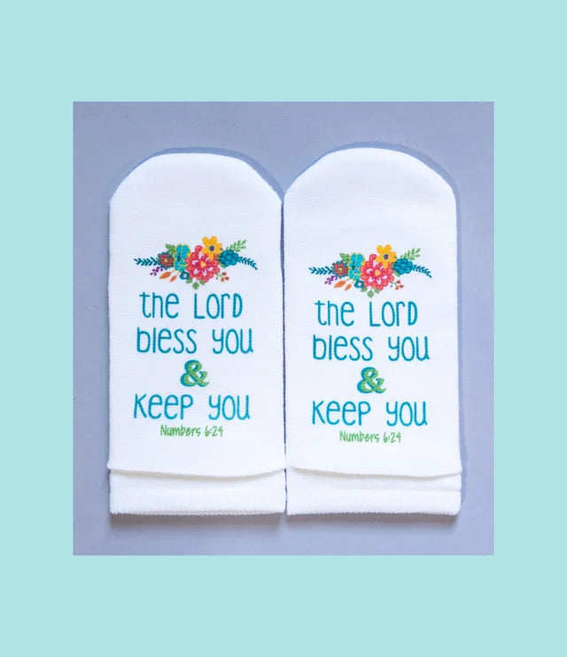 Standing on the Word Socks Flower Bunch with verse: Numbers 6:24 Lord bless you