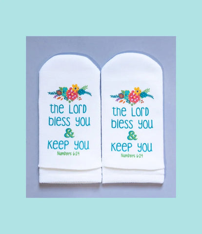 Standing on the Word Socks Flower Bunch with verse: Numbers 6:24 Lord bless you