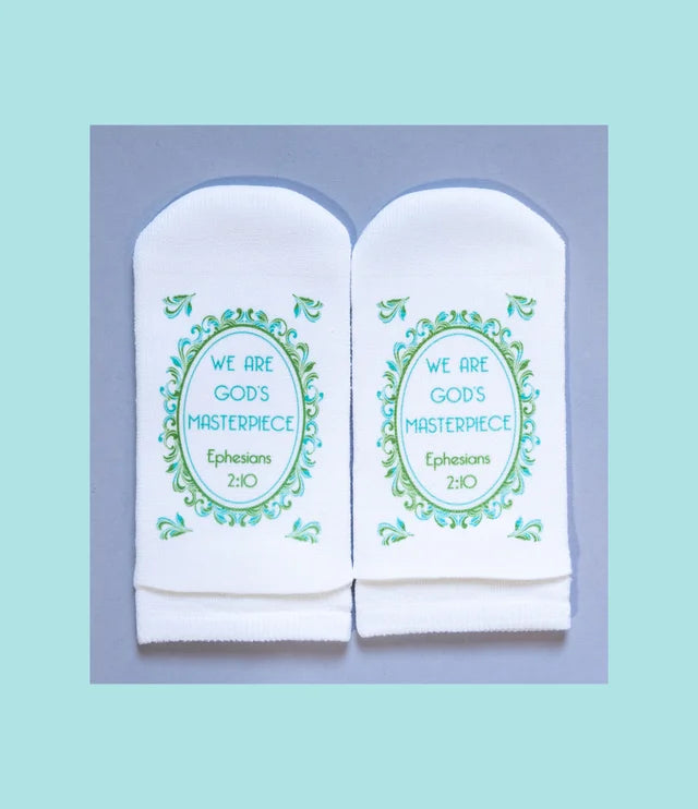 Standing on the Word Socks Mirror design with verse: Ephesians 2:10 we are God's masterpiece