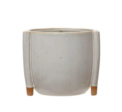 Stoneware Footed Planter with Reactive Glaze