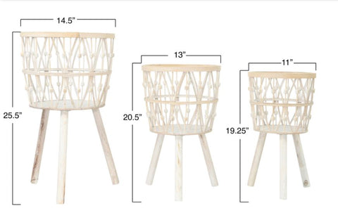 Bamboo Wood Baskets with Legs