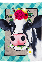 Floral Crowned Cow Garden Linen Flag