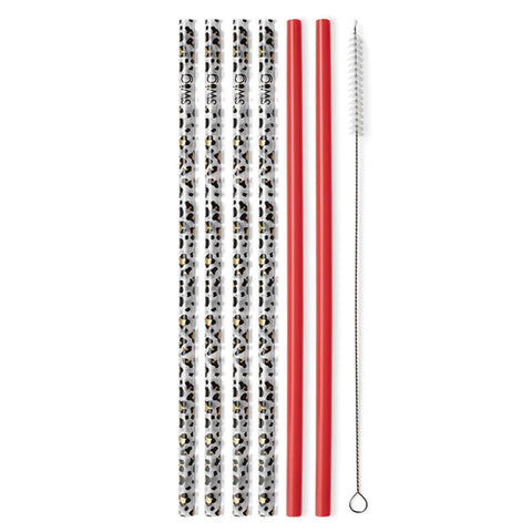 Gold Leopard + Red Reusable Straw Set