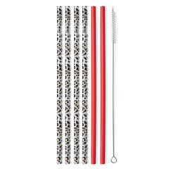 Gold Leopard + Red Reusable Straw Set