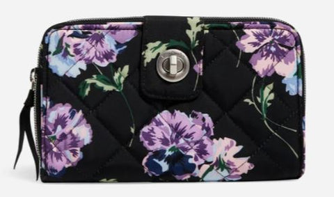 RFID Turnlock Wallet Floating Plum Pansies