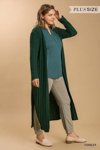 Open Front Long Body Cardigan-Forest Green