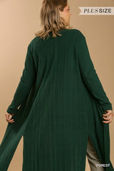 Open Front Long Body Cardigan-Forest Green