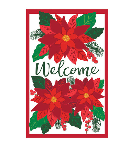 Poinsettia Welcome House Applique Flag