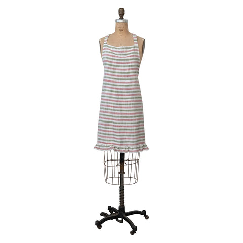 32"L x 28"W Woven Cotton Striped Apron with Ruffle, Multi Color