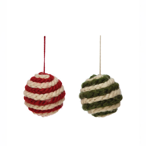 6-1/4" Round Crocheted Fabric Ball Ornament, 2 Colors