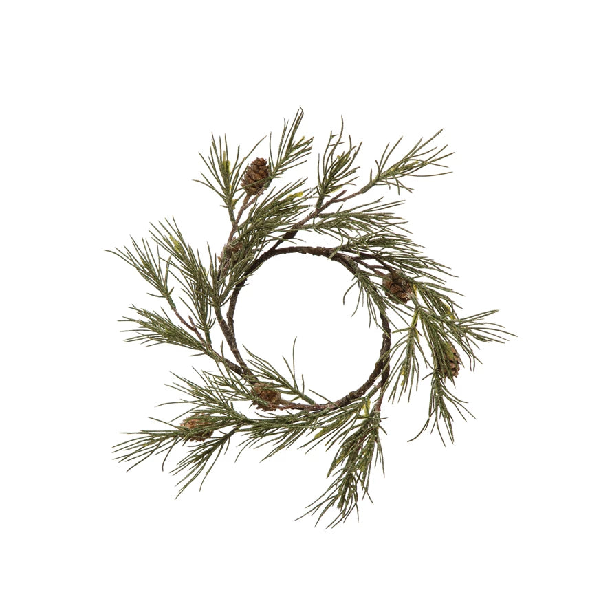 10" Round Faux Jack Pine Wreath with Pinecones and Glitter