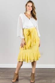 Chiffon Pale Yellow Skirt With Print